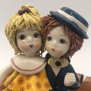 VTG Lino Zampiva Spaghetti Ware Boy‎ & Girl Figurine 6" Signed & Stamped